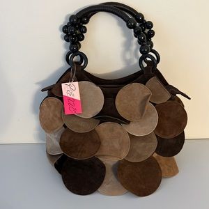 Prezzo Faux Suede Circles Bag with Wood Bead Handle